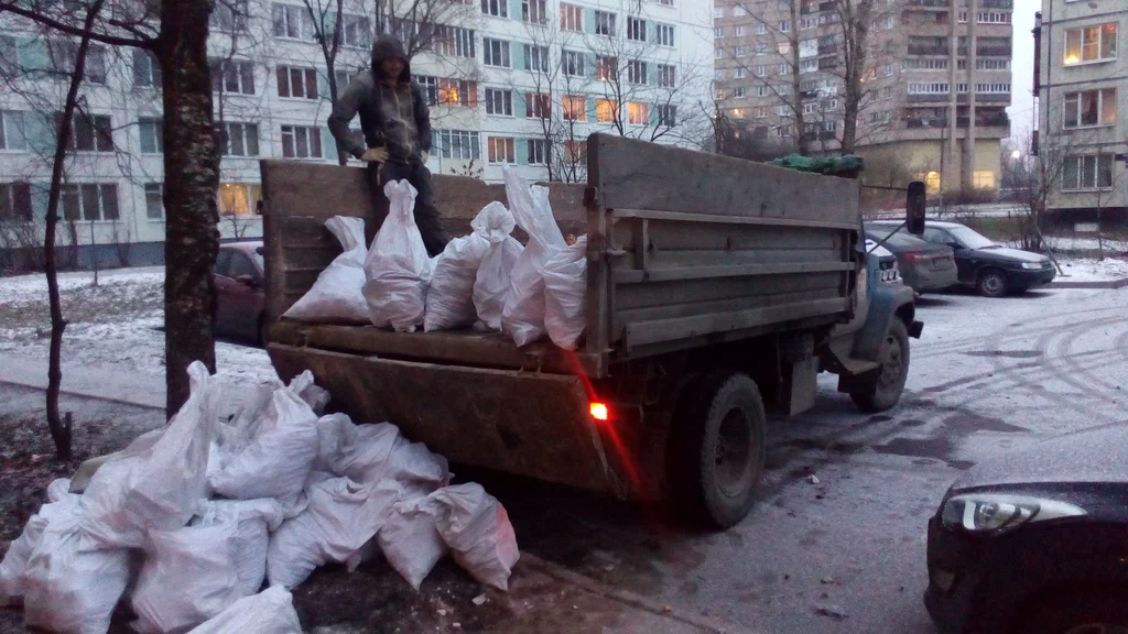 Вывоз мусора в мешках в Переславле-Залесском в октябре